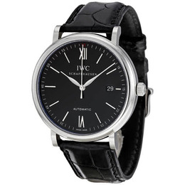 IWC Portofino Automatic Black Dial Black Leather Mens Watch 3565-02 iw356502