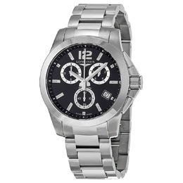 Longines Conquest Chronograph Black Dial Stainless Steel Mens Watch L36604566 l3.660.4.56.6