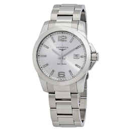 Longines Conquest Silver Dial Stainless Steel Mens 41mm Watch l37594766