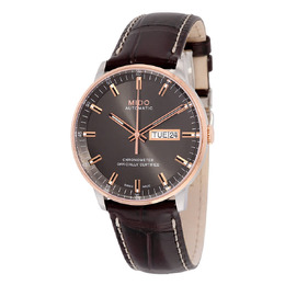 Mido Commander II Grey Dial Maroon Leather Mens Watch m0214312606100