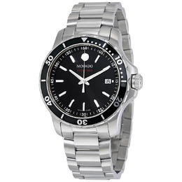 Movado Series 800 Black Dial Stainless Steel Mens Watch 2600135