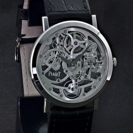 Piaget Altiplano Skeleton Dial 18K White Gold Black Alligator Automatic Mens Watch GOA37132 g0a37132