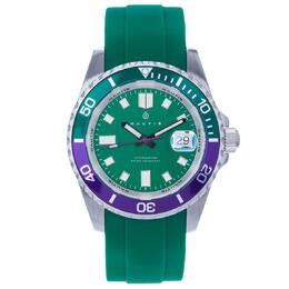 Nautis Interceptor 19161g-h: Silver+Circle Shaped Case, Green Analog Dial with Silver Hands, Green Rubber Strap, Swiss Quartz Movement