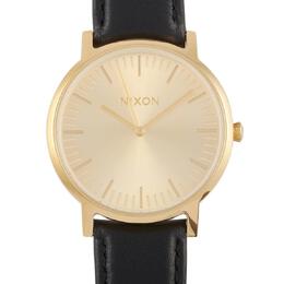 Nixon Porter Quartz Gold Dial Black Leather Mens Watch A1058-510-00