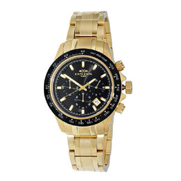 ONZ6612-MGBK Oniss Chronograph Tachymeter Mens Watch with Black Dial, Goldtone Stainless Steel Case & Band