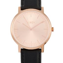 Nixon A1058-1932-00 Ladies Quartz Watch Rose Dial Black Leather Strap