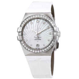 Omega Constellation Co-Axial Automatic Chronometer Diamond White Mother of Pearl Dial Ladies Watch 123.18.35.20.55.001