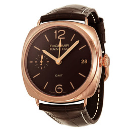 Panerai Radiomir GMT Brown Dial 18kt Rose Gold Brown Alligator Leather Mens Watch pam00421