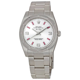 Rolex Airking Silver Arabic Pink Index Dial Engine Turned Bezel Mens Watch 114210sapso
