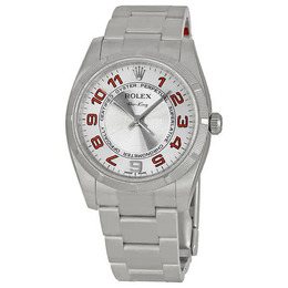 Rolex Airking Silver Concentric Arabic Dial Mens Watch Engine Turned Bezel 114210scoao