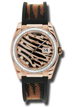 Rolex Datejust Black and Diamond Pave Dial Rubber Strap Automatic Ladies Watch 116185bbr