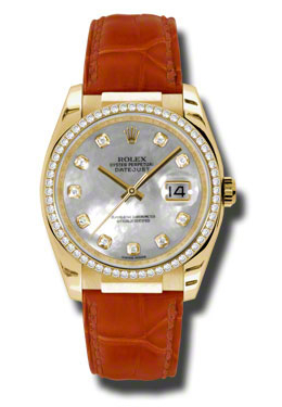 Rolex Datejust Mother of Pearl Diamond Dial Red Leather Ladies Watch 116188wmdl