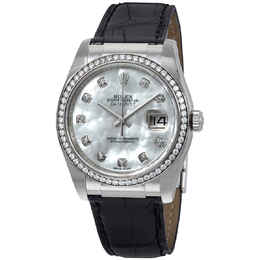 Rolex Datejust Mother of Pearl Dial Automatic Leather Ladies Watch 116189mdl