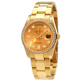 Rolex Day-Date 36 Champagne Jubilee Dial Automatic Diamond Ladies 18kt Yellow Gold Oyster Watch 118348cjdo