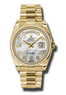 Rolex Day-Date Mother Of Pearl Dial 18K Yellow Gold President Automatic Ladies Watch 118348mdp