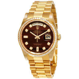 Rolex Day-Date Chocolate Bulls Eye Diamond Dial Automatic Mens 18kt Yellow Gold President Watch 118398chbedp