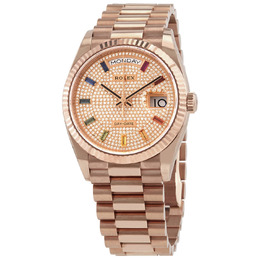 Rolex Day-Date 36 Diamond Paved Dial 18kt Everose Gold President Watch 128235dsp
