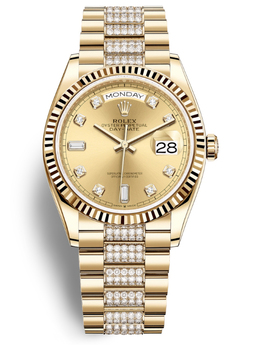 Rolex Day-Date 36 Champagne Dial 18kt Yellow Gold Diamond-Set President Watch 128238cddp