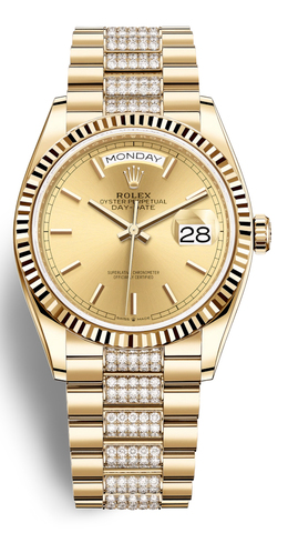 Rolex Day-Date 36 Champagne Dial 18kt Yellow Gold Diamond-Set President Watch 128238csdp