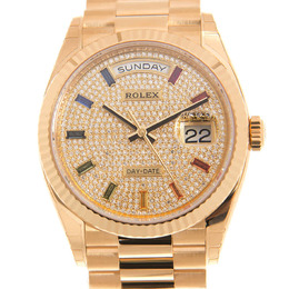 Rolex Day-Date 36 Rainbow Baguette Dial 18kt Yellow Gold President Watch 128238dsp