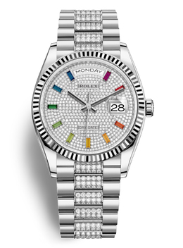 Rolex Day-Date 36 Paved Dial 18kt White Gold Diamond Set President Watch 128239dsdp