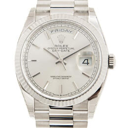 Rolex Day-Date 36 Automatic Silver Dial 18kt White Gold President Watch 128239ssp