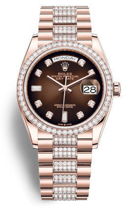 Rolex Day-Date 36 Chocolate Dial 18kt Everose Gold Diamond-Set President Watch 128345chddp