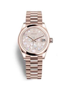 Rolex Datejust 31 Mother of Pearl Diamond Pave Dial Ladies 18 ct Everose Gold President Watch 278245pavep