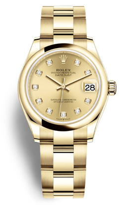 Rolex Datejust 31 Champagne Diamond Dial Automatic Ladies 18kt Yellow Gold Oyster Watch 278248cdo