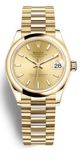 Rolex Datejust 31 Automatic Champagne Dial Ladies 18kt Yellow Gold President Watch 278248csp