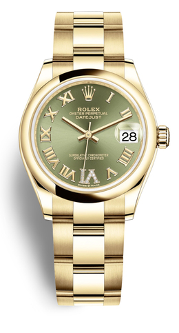 Rolex Datejust 31 Olive Green Dial Automatic Ladies 18kt Yellow Gold Oyster Watch 278248gnrdo