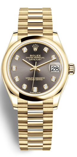 Rolex Datejust 31 Dark Grey Dial Automatic Ladies 18kt Yellow Gold President Watch 278248gydp