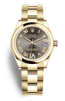 Rolex Datejust 31 Dark Grey Diamond Dial Ladies 18kt Yellow Gold Oyster Watch 278248gyrdo
