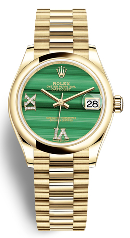 Rolex Datejust 31 Malachite Diamond Dial Automatic 18kt Yellow Gold Rolex President Watch 278248mlrdp