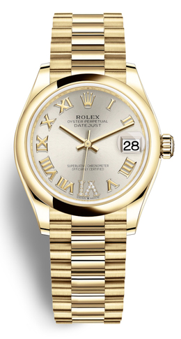 Rolex Datejust 31 Silver Dial Automatic Ladies 18kt Yellow Gold President Watch 278248srdp
