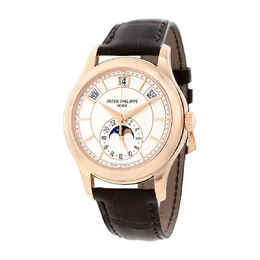 Patek Philippe Annual Calendar Opaline White Dial Brown Leather Mens Watch 5205r-001