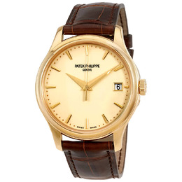 Patek Philippe Calatrava Ivory Dial 18kt Yellow Gold Brown Leather Mens Watch 5227j-001