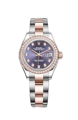 Rolex Purple Diamond Dial Ladies Steel and 18ct Oyster Watch 279381pudo