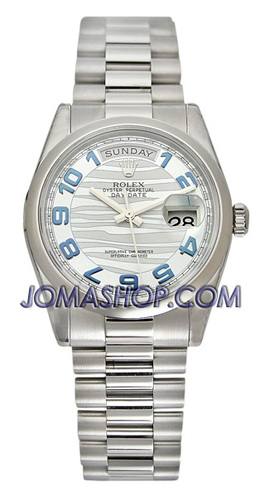 Rolex Day-Date Ice Blue Wave Dial Platinum President Automatic Mens Watch 118206blap