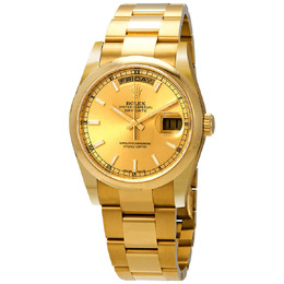 Rolex Day-Date Champagne Dial 18K Yellow Gold Oyster Bracelet Automatic Mens Watch 118208CSO 118208-cso