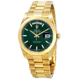 Rolex Day-Date Automatic Green Dial Mens 18kt Yellow Gold President Watch 118208gnsp