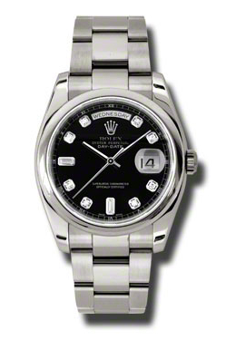 Rolex Day-Date Black Dial 18K White Gold Oyster Bracelet Automatic Mens Watch 118209bkdo