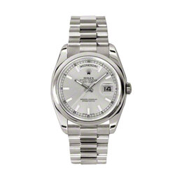 Rolex Day-Date Silver Dial 18K White Gold President Automatic Mens Watch 118209ssp