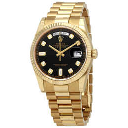 Rolex Day-Date Black Dial 18K Yellow Gold President Automatic Mens Watch 118238bkdp