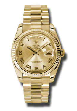 Rolex Day-Date Champagne Dial 18K Yellow Gold President Automatic Mens Watch 118238crp