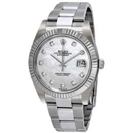 Rolex Datejust 41 Automatic White Mother of Pearl Diamond Dial Mens Watch 126334mdo