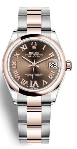 Rolex Datejust 31 Chocolate Dial Automatic Ladies Steel and 18kt Everose Gold Oyster Watch 278241chrdo