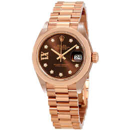 Rolex Lady-Datejust 28 Chocolate Dial 18K Everose Gold President Automatic Ladies Watch 279165chrdp