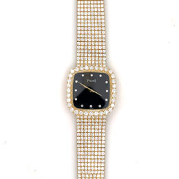Pre-owned Piaget Vintage Quartz Diamond Black Dial Ladies Watch 463093