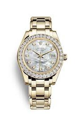 Rolex Pearlmaster 34 Automatic Mother of Pearl Diamond Ladies 18kt Yellow Gold Watch 81298mdpm